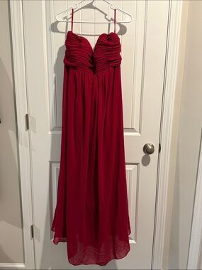 Esvor Burgundy Pleated Chiffon Full Dress
